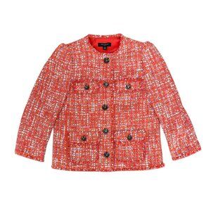 Ann Taylor Petite Tweed Jacket | Red Orange Bouclé | Double Breasted | Women’s 0